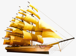 金色帆船杨帆起航素材