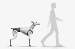 机器宠物概念设计牵着宠物机器狗去遛弯高清图片