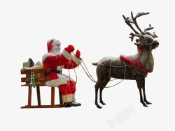 圣诞节圣诞老人圣诞主题制造礼物圣诞雪橇驯鹿孤立数字素材