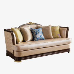 欧式轻奢四件套新美式轻奢实木沙发组合简约欧式皮艺沙发别墅大户型整高清图片