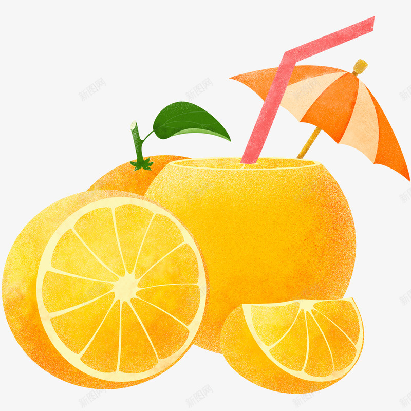 手绘橙子切片果汁png免抠素材_新图网 https://ixintu.com 手绘 橙子 切片 果汁