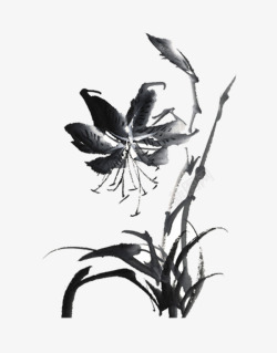 中国古风水墨花手绘水彩植物花卉装饰透明ps73素材