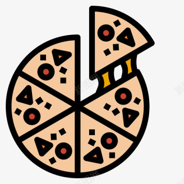 披萨食品和饮料15线性颜色图标
