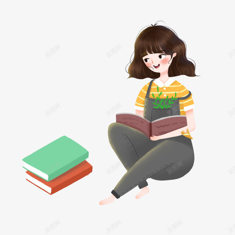 坐着看书的女孩2png免抠素材_新图网 https://ixintu.com 坐着 坐着的小朋友 坐着读书 女孩 看书