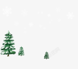 圣诞夜白色的雪花和松树素材