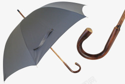 直柄经典灰色伞面木质手柄直柄伞高清图片
