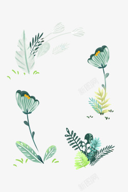 免扣仿真鲜花手绘画水彩画干花水墨小草素材