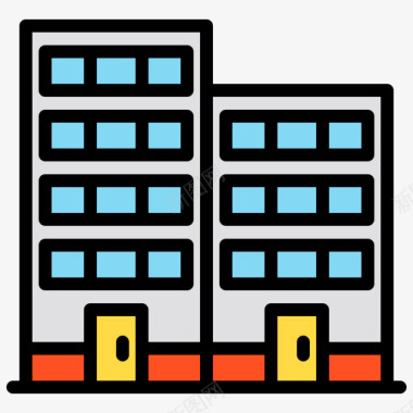 84号城市建筑线性颜色图标