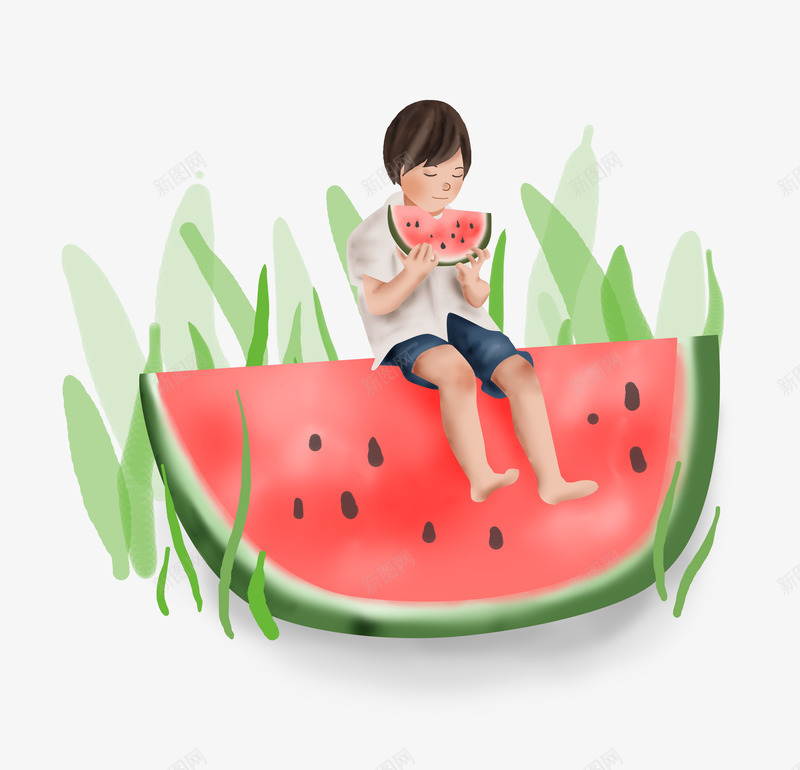夏天吃西瓜的儿童png免抠素材_新图网 https://ixintu.com 夏天 西瓜 儿童