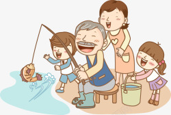 卡通一家人钓鱼素材