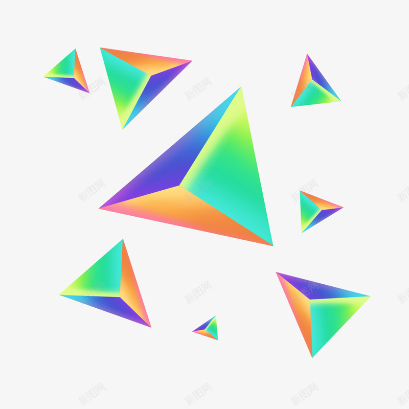 渐变彩色立体三角形png免抠素材_新图网 https://ixintu.com 渐变 彩色 立体 三角形
