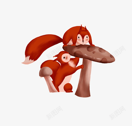 松鼠蘑菇png免抠素材_新图网 https://ixintu.com 松鼠 蘑菇