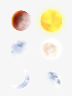 日月星辰仿真月亮形态圆月弯月半月红月插画中秋节月亮素材
