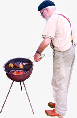 男人烤鱼烤苹果人物图素材