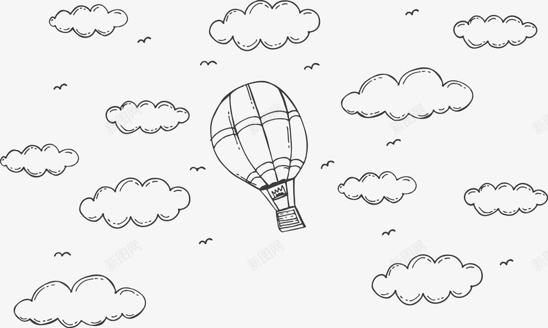 手绘黑白涂鸦旅行夏日热气球图案图AIEPS设计矢量png免抠素材_新图网 https://ixintu.com 手绘 黑白 涂鸦 旅行 夏日 热气球 图案 设计 矢量