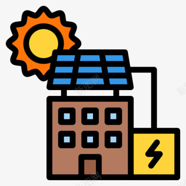 太阳能电池板生态环境11线性颜色图标