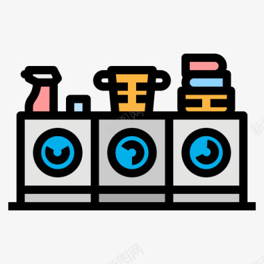 洗衣机7号旅舍线性颜色图标