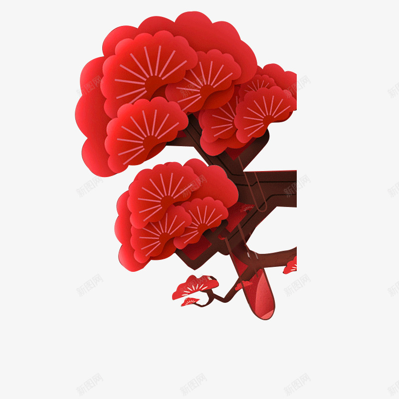 红色松树png免抠素材_新图网 https://ixintu.com 红色 松树
