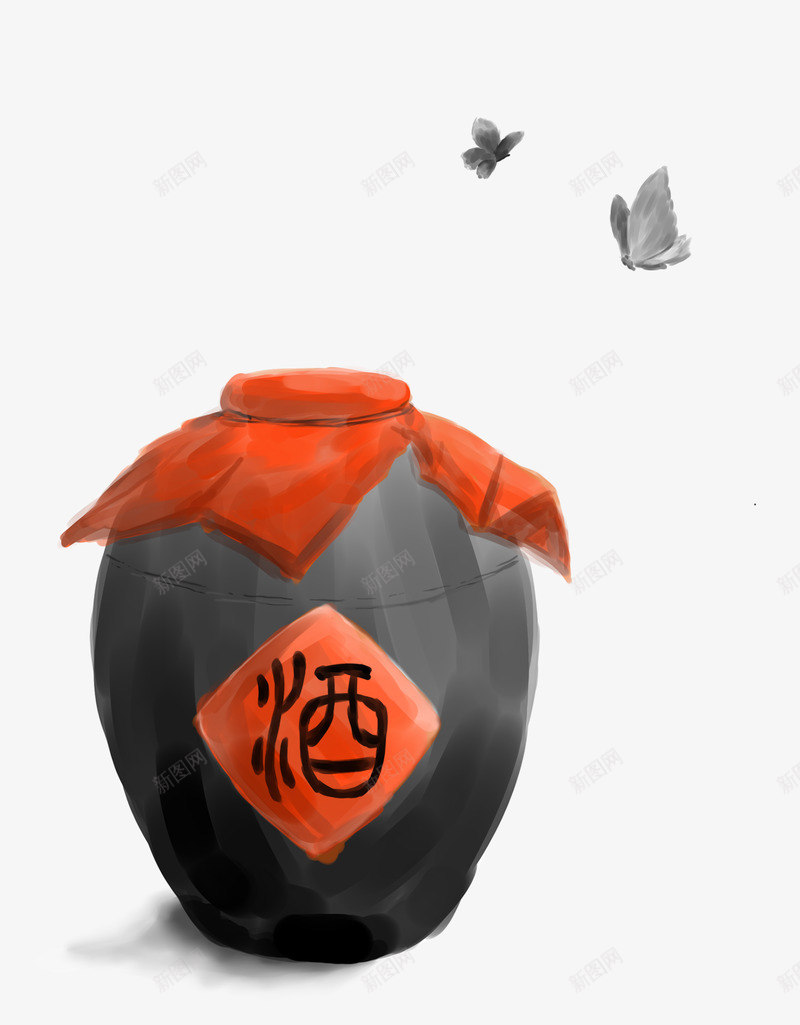 水墨风酒坛清明节装饰png免抠素材_新图网 https://ixintu.com 水墨 酒坛 清明节 装饰