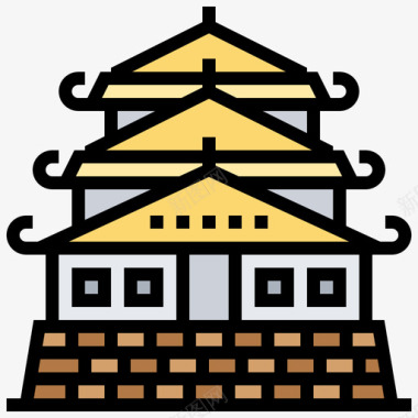 大阪城堡地标55线性颜色图标