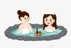 泡温泉的两个人素材
