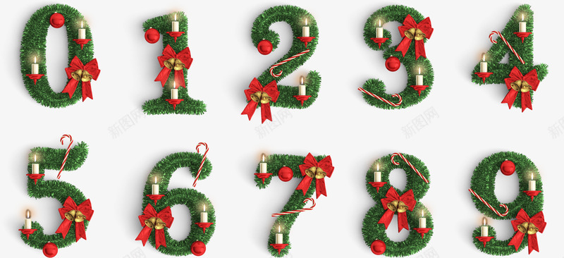 圣诞装饰圣诞数字0123456789字体设计png免抠素材_新图网 https://ixintu.com 圣诞 装饰 数字 字体 设计