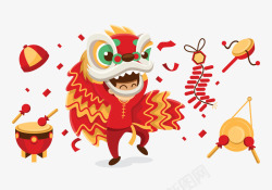 春节舞狮鞭炮新年节日敲锣打鼓欢庆庆祝素材