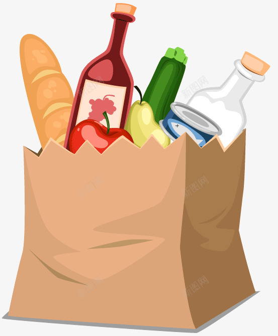 购物纸袋里的食物矢量png免抠素材_新图网 https://ixintu.com 购物 纸袋 袋里 食物 矢量