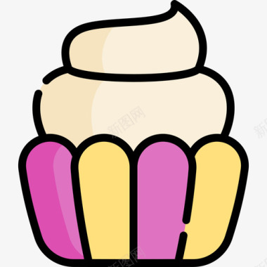 纸杯蛋糕甜点糖果17线性颜色图标