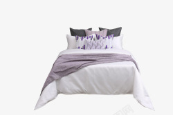 样板房间软装饰品现代轻奢样板房间粉紫色床上用品低调奢华软装床品多件高清图片