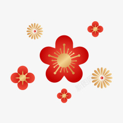 春节透明免扣红花素材