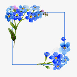 手绘蓝色小花画框透明素材