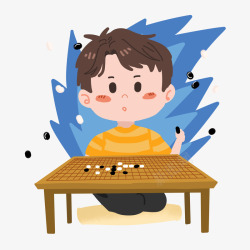 卡通学围棋小朋友素材