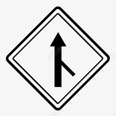 窄车道合并右侧道路标志规则图标