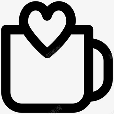 咖啡杯爱与浪漫大胆的线条图标图标