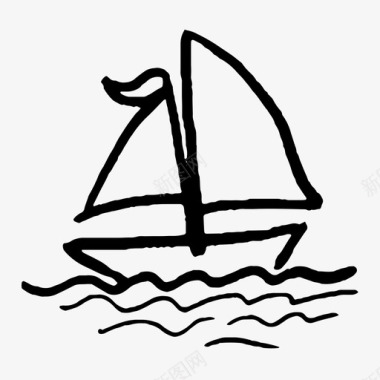 帆船涂鸦旅行水图标