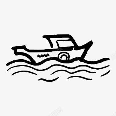 渔船涂鸦摩托艇海洋图标