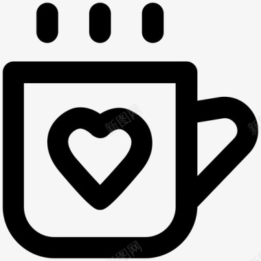 热气腾腾的咖啡爱情和浪漫大胆的线条图标图标