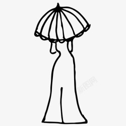 古风手绘伞带伞女士手绘素描高清图片