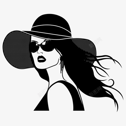 女士时尚帽子svg_新图网 https://ixintu.com 女士 时尚 帽子 太阳镜 女式 服装