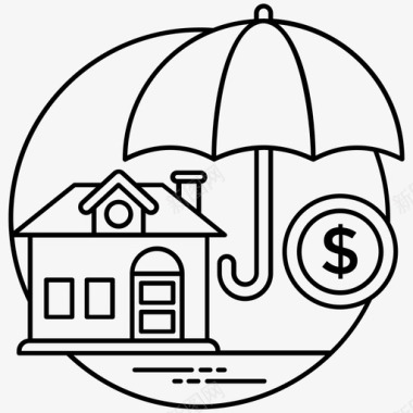 家庭保险财产保险银行和金融线图标图标