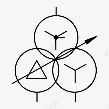 三绕组变压器YNdy中性点引出星形三角形星形连接图标