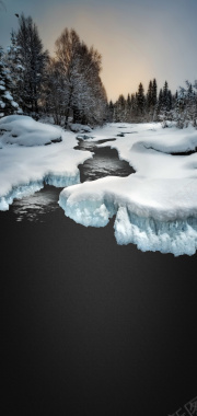 冬季寒潮雪地溪水背景背景