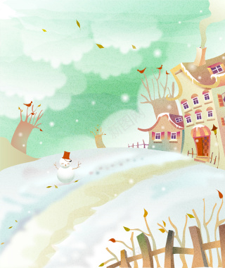 雪景冬季童话故事可愛儿童彩绘矢量23背景