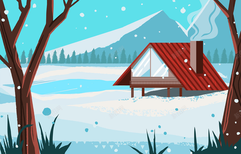 雪地里的一家人jpg设计背景_新图网 https://ixintu.com 下雪 雪天 房子 雪景 雪地里的房子