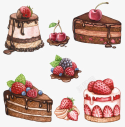 绘画草莓图案手绘樱桃巧克力蛋糕高清图片