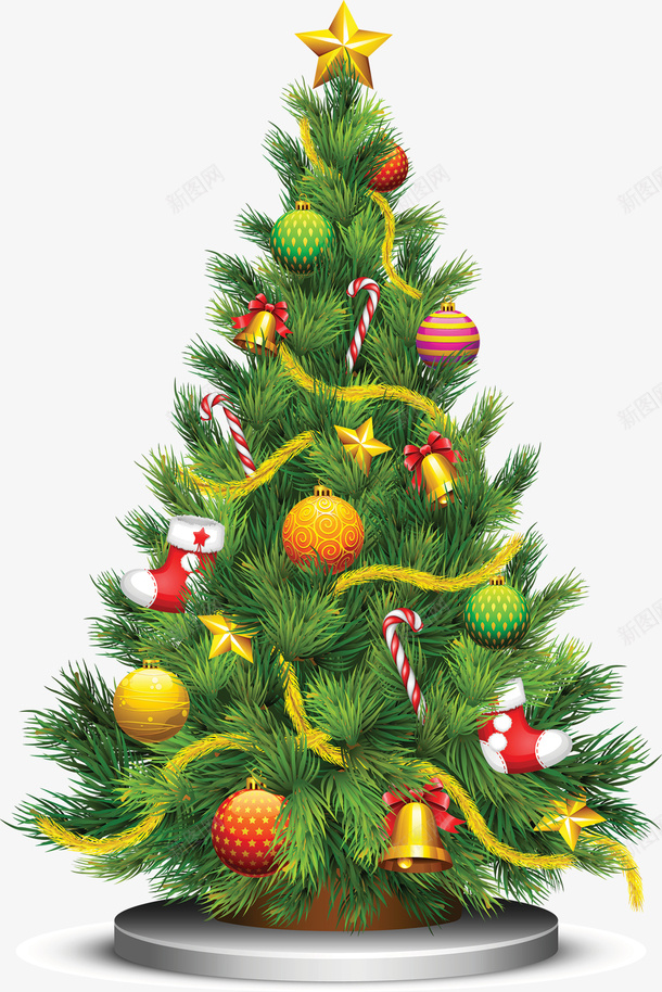 有底座挂礼物圣诞树png免抠素材_新图网 https://ixintu.com 圣诞树 绿色圣诞树 挂礼物圣诞树 圣诞树底座