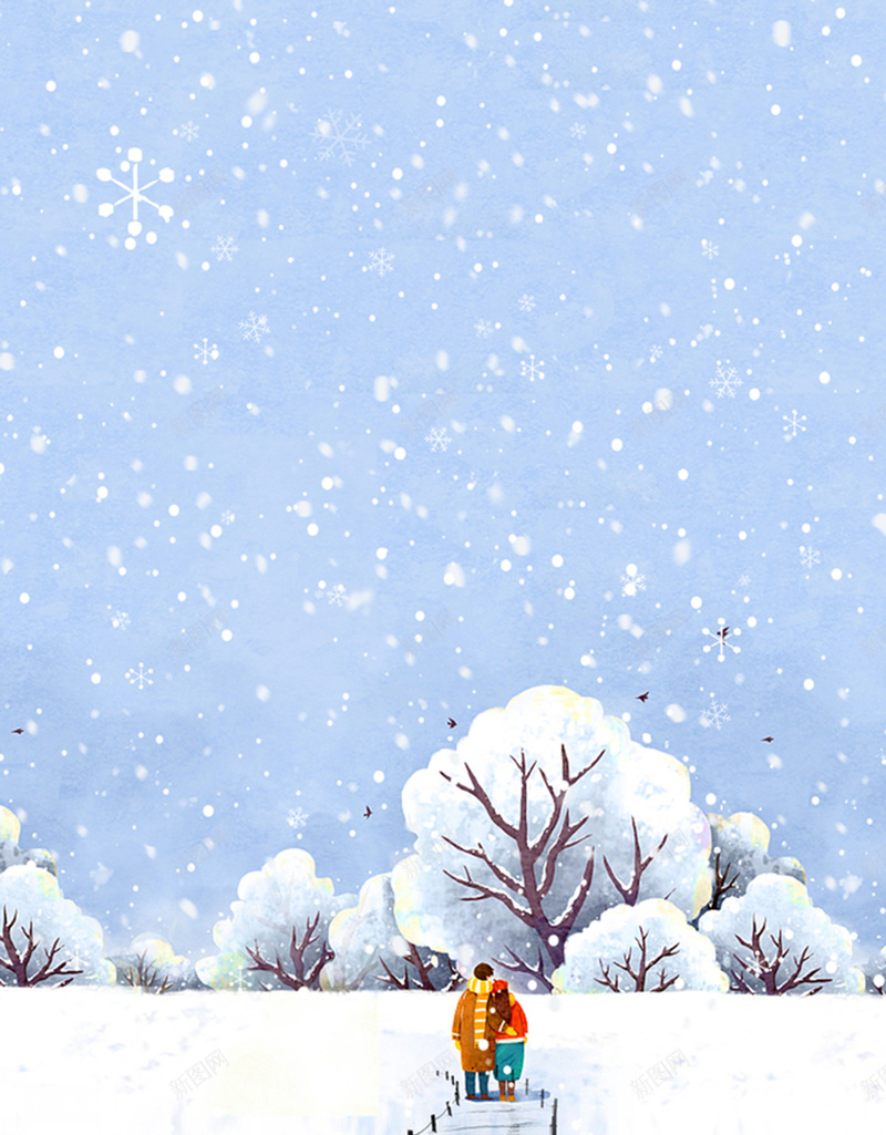 冬季雪景插画psd设计背景_新图网 https://ixintu.com 冬季 雪景 插画 情侣