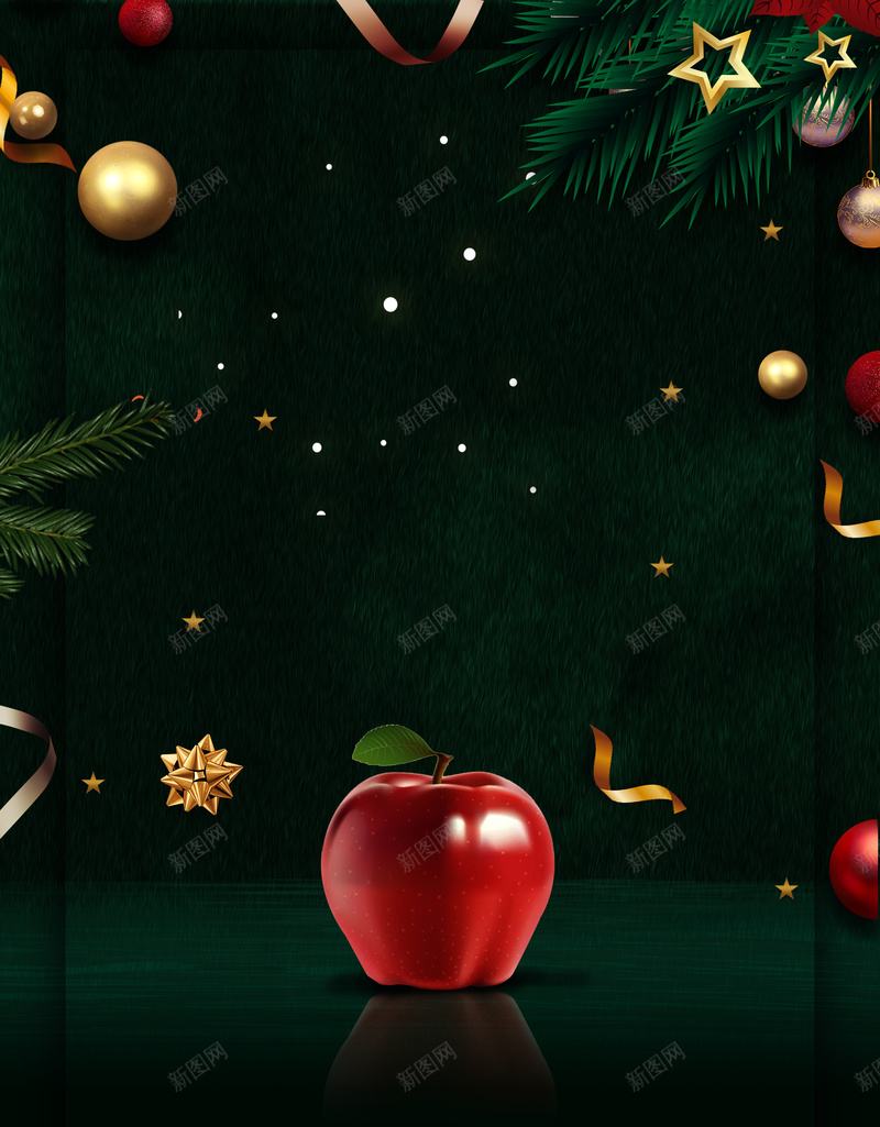 圣诞节装饰背景图苹果元素psd设计背景_新图网 https://ixintu.com 圣诞节 装饰背景图 苹果元素 质感球 缎带