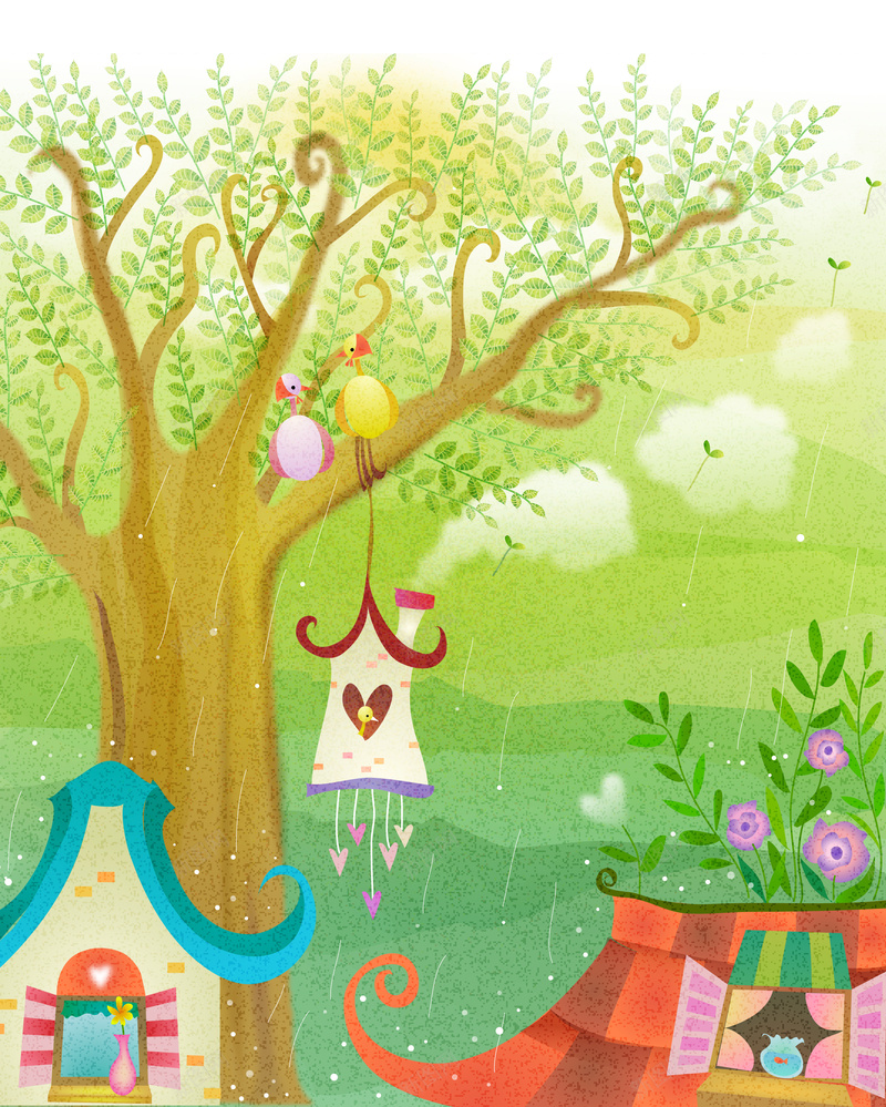 森林童话故事儿童彩绘本矢量15ai设计背景_新图网 https://ixintu.com 手绘插画 卡通元素 森林 花朵